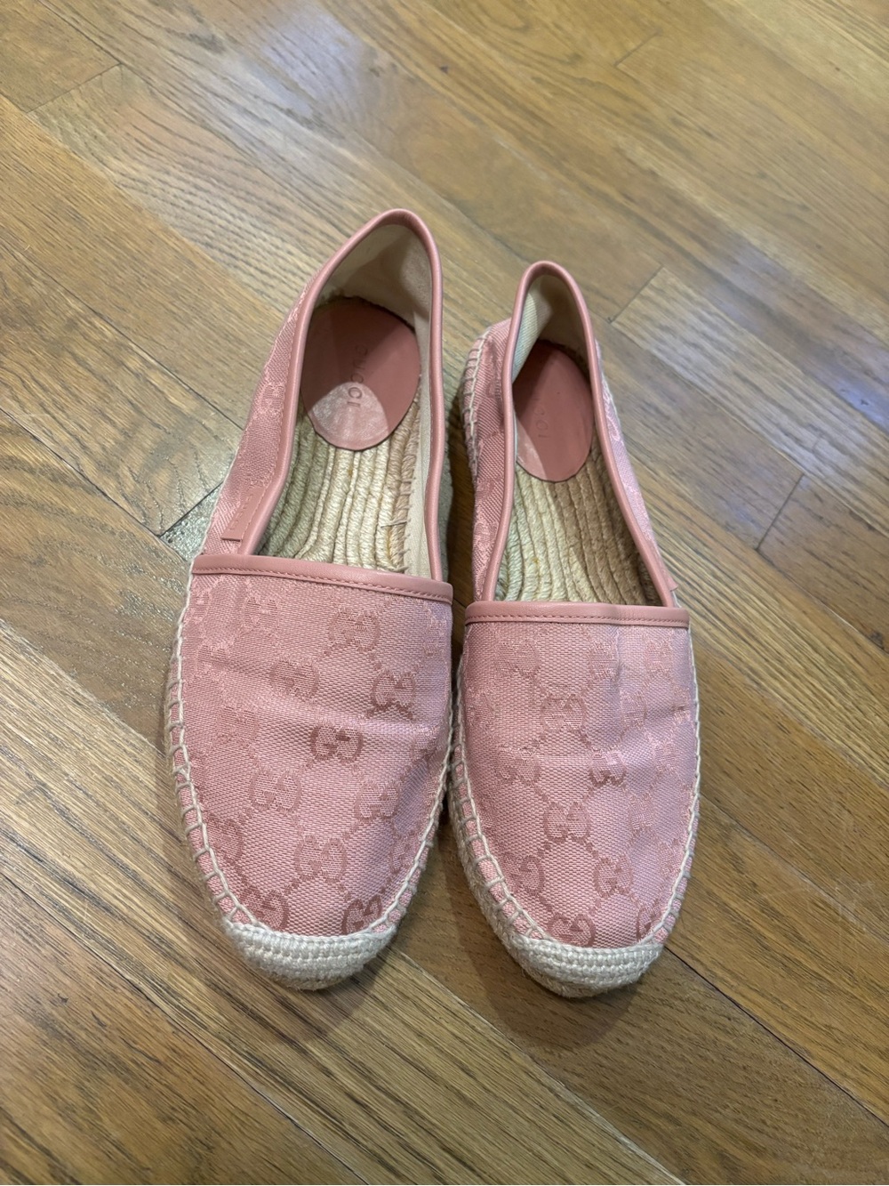 Gucci Pink GG Canvas Espadrilles Slip-On Flats